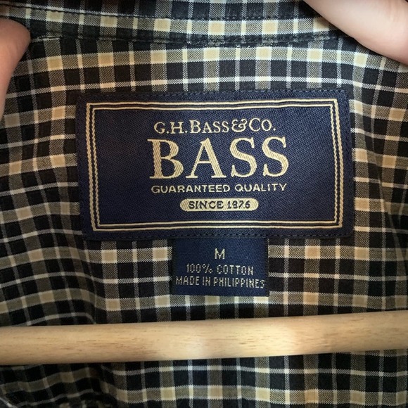 GH Bass Navy Taupe Plaid Button Down Shirt Men's Size Medium - Picture 4 of 7